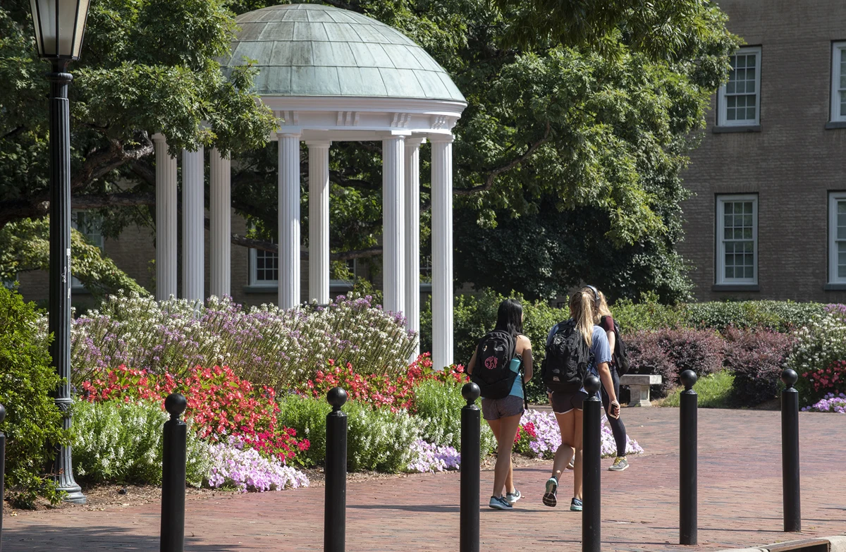 The Old Well at UNC–Chapel Hill, surrounded by summer flowers